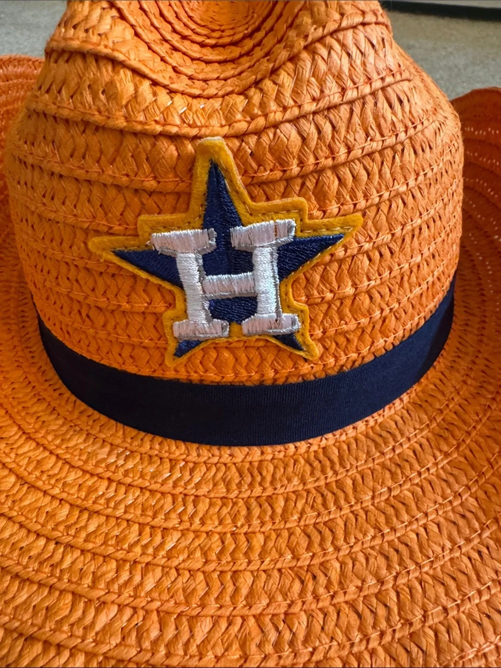 Houston Astros Orange Straw Fedora Hat with Blue Band